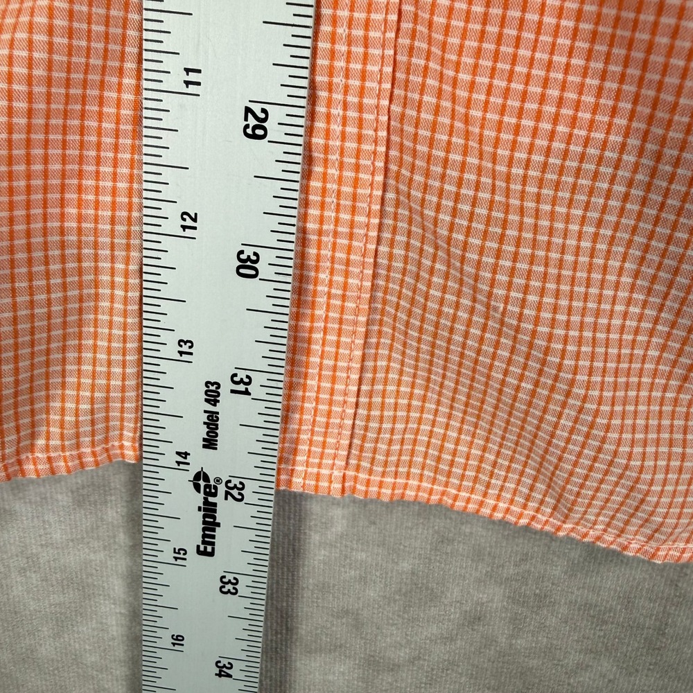 Chaps Button Down Shirt Mens XL Orange Gingham Short Sleeve Easy Care Logo - Picture 10 of 11
